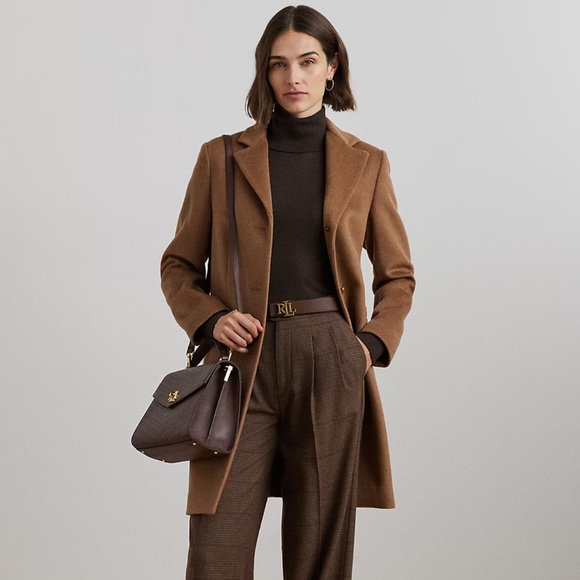 Ralph Lauren LAUREN Brown New Vicuña Button Up Wool Blend Peacoat